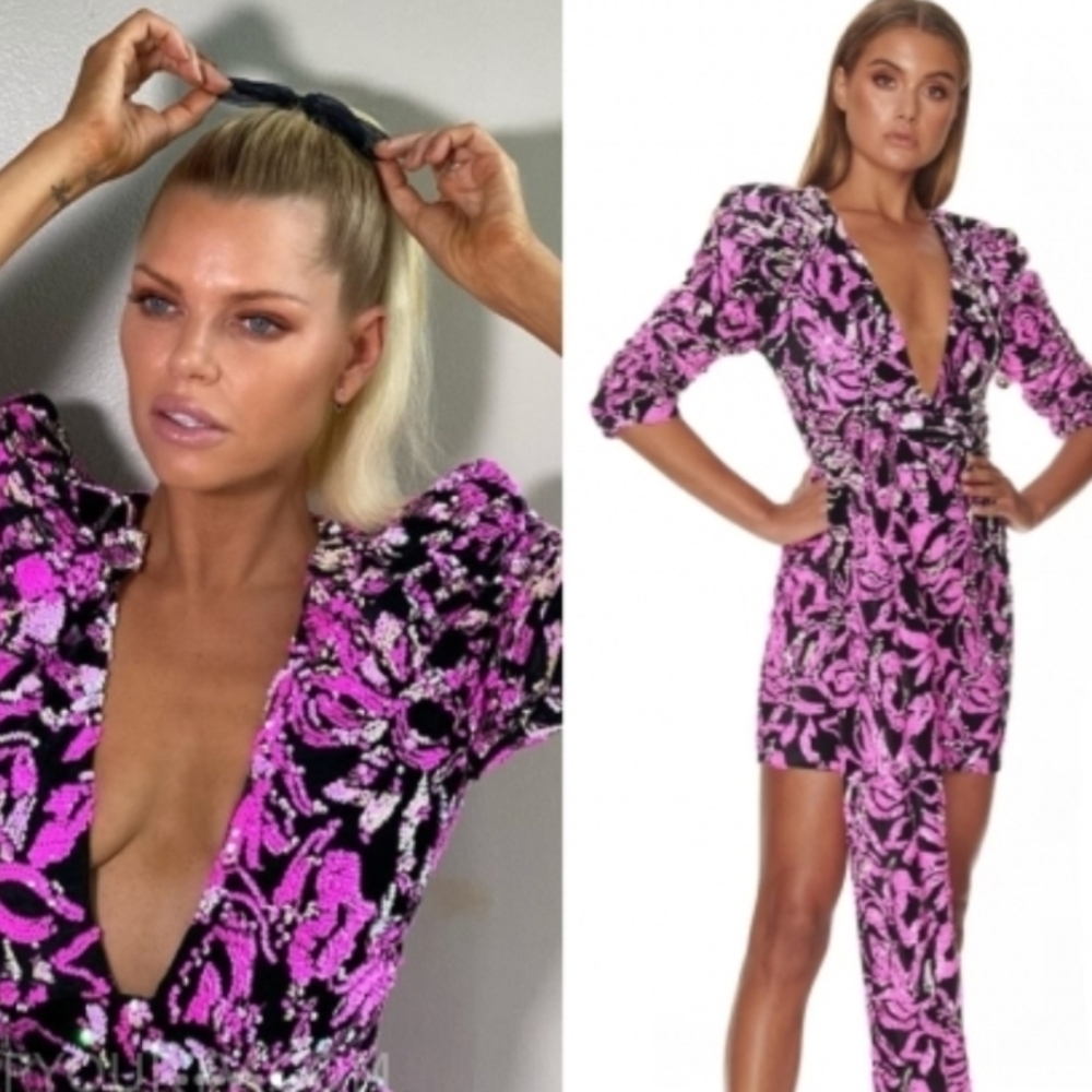 Eliya The Label Sequin Pink Cocktail Midi Party Dress Women's Large From TV